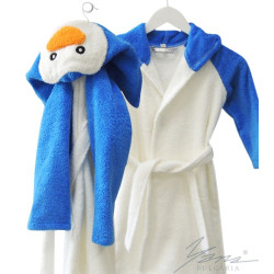 Дизайнерски детски халат за баня Пингвин - Синьо